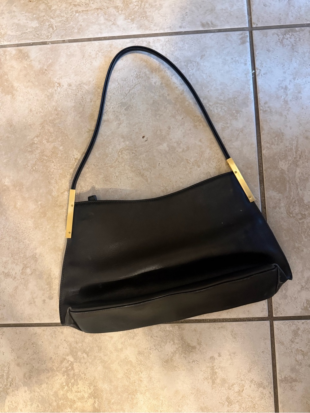 Black Shoulder Bag with Gold Accents